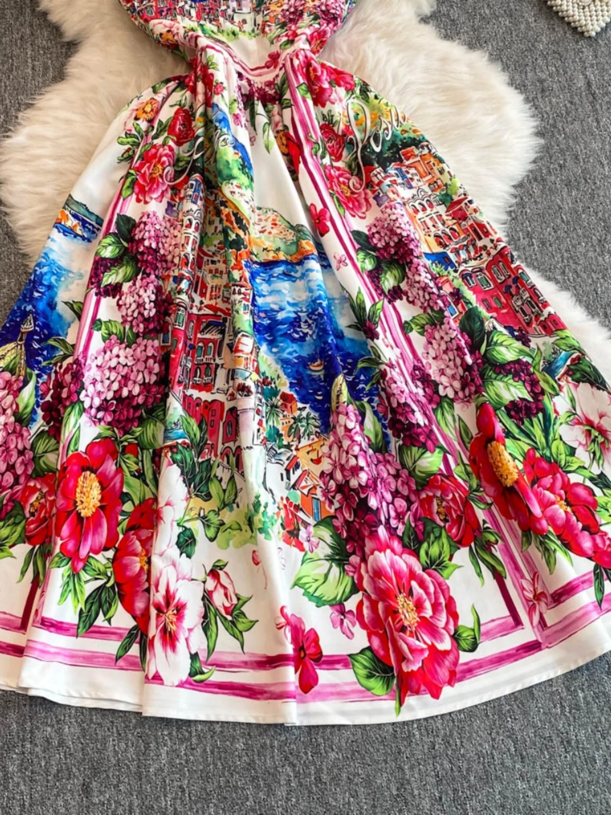 Designer Summer Holiday Floral Print Midi Prom Dress Women Bustier Corset Strechy Back Sundress Party Long Evening Dresses