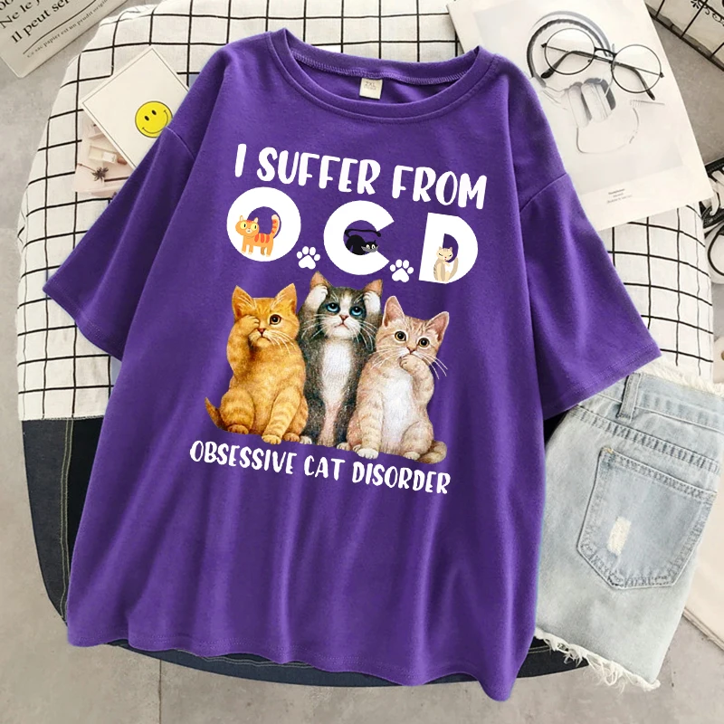 Suffer From Obsessive Cat Disorder Maglietta da donna T-shirt in cotone da strada T-shirt traspirante oversize Abbigliamento fresco morbido manica