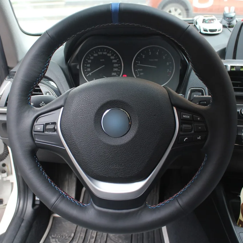 

Hand-Stitch Non-slip Genuine Leather Blue Marker Car Steering Wheel Cover for BMW F30 320i 328i 320d Interior Accessories