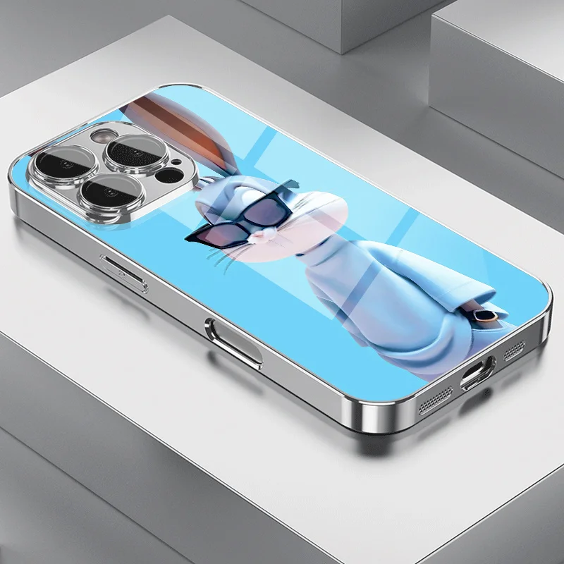 New rabbit-pattern glass electroplated phone case, electroplated with glass, suitable for iPhone 17, 16, 15, 14, 13, 12, 11, etc