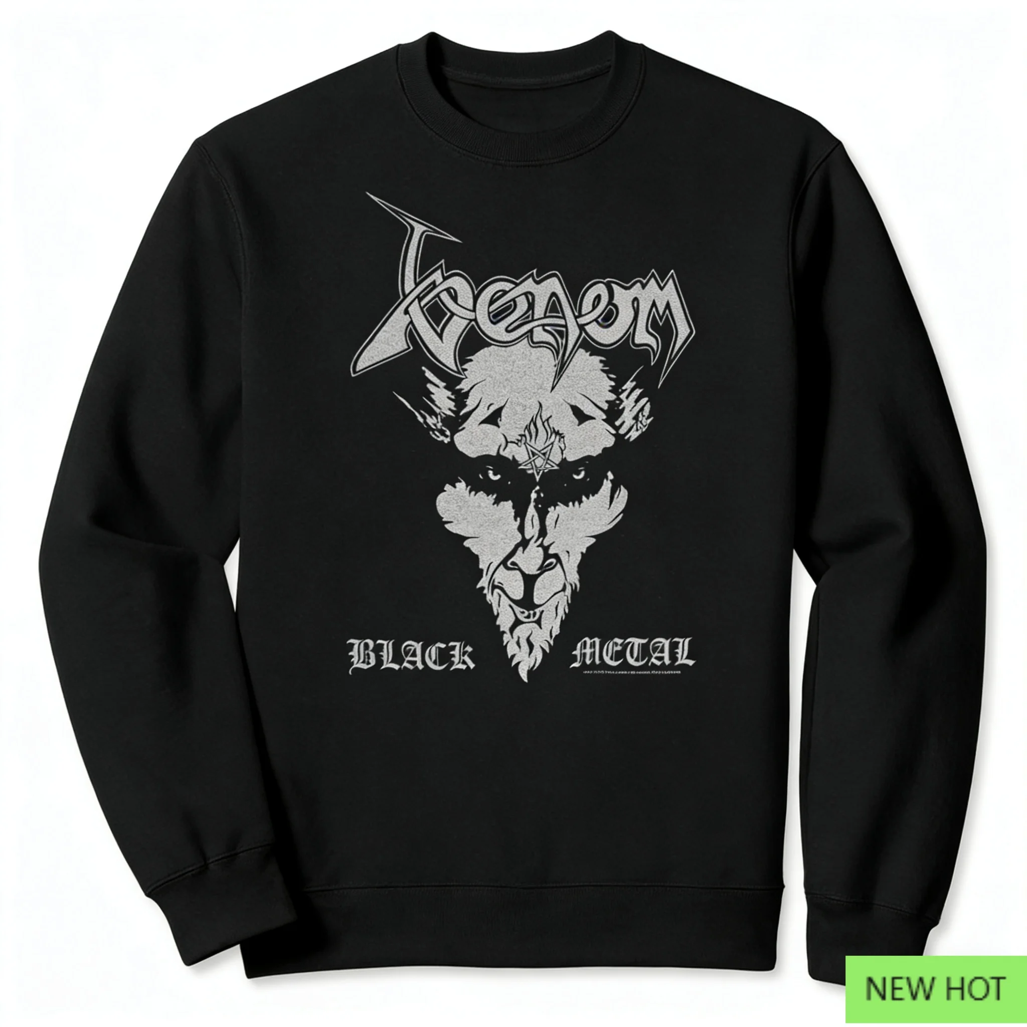 رقبة مستديرة برسومات الماعز المعدنية السوداء من Venom، بلوزة معدنية سوداء، مثالية للمعجبين الذين يحبون نمط الفرقة والأذية المتمردة الداكنة