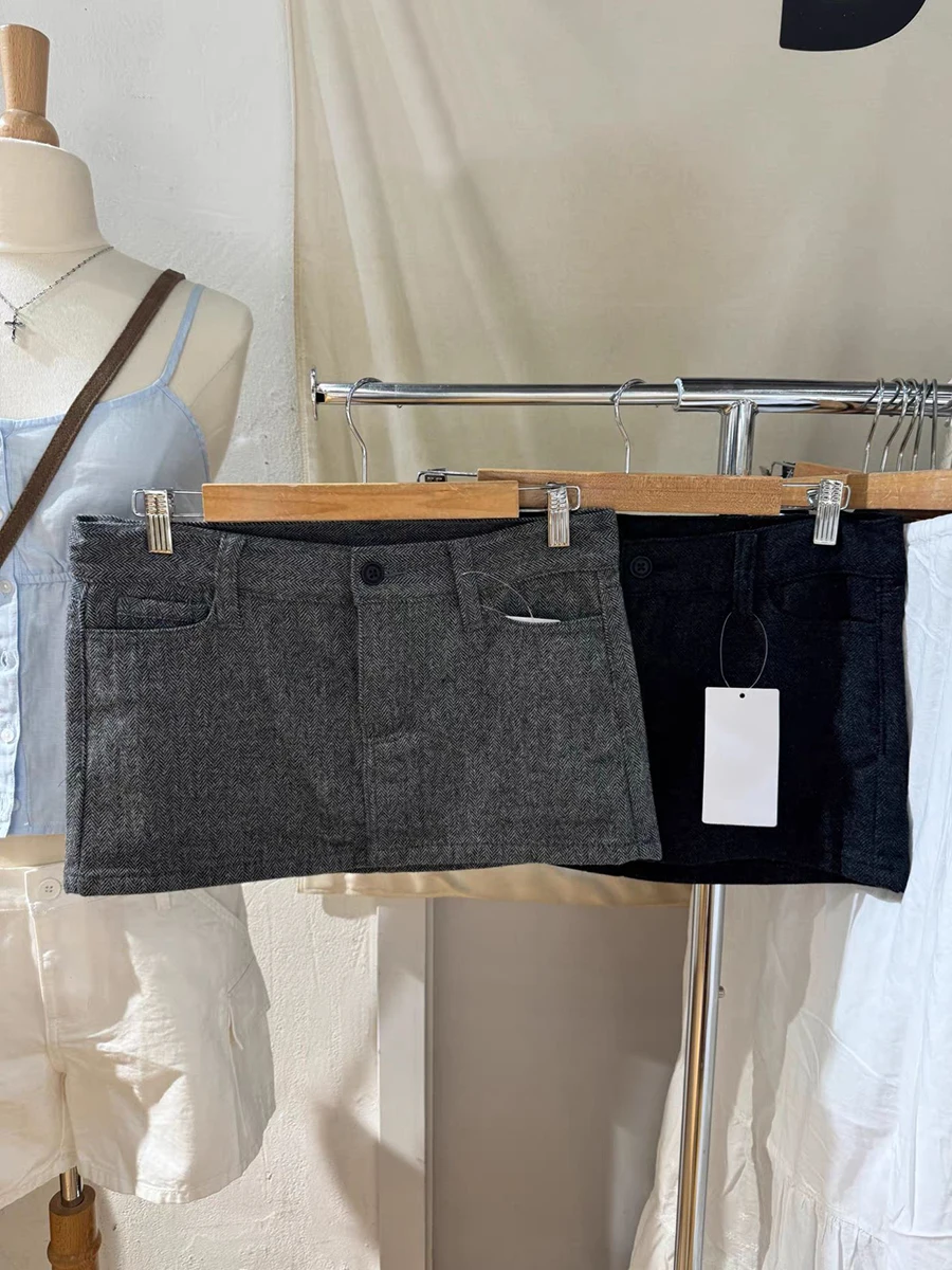 Minigonna dritta strutturata grigia Donna Estate Sexy Vita bassa in cotone corto Falda Donna Vintage Dolce stile Preppy Nuove gonne