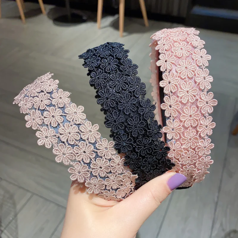 

New Hollow Lace Small Flower Hair Hoop Hair Clip Girls Sweet Headband Hair Accessory Women Wash Face Hairbands Pressed Hairpin