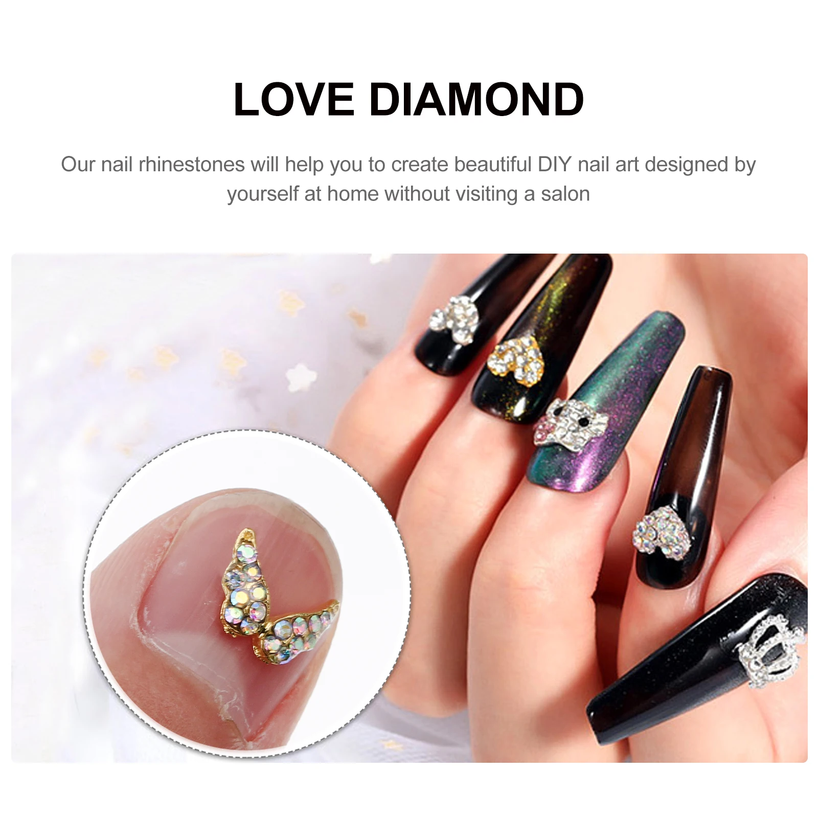 20Pcs Shiny Wing Nail Stickers 3D Decals for Creative Nail Designs Beauty Salon Accessories Wing Rhinestone Manicure Charm