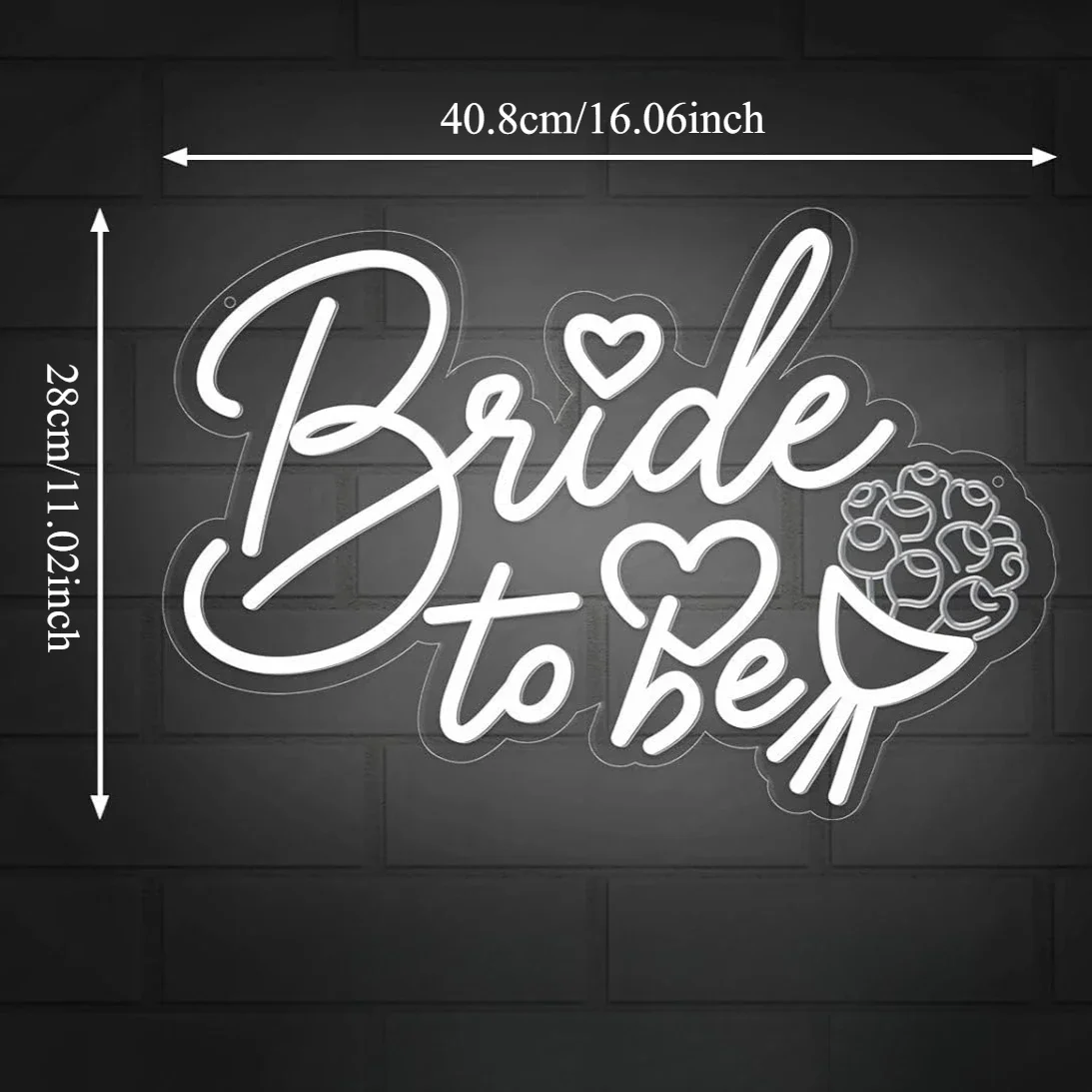 Bride To Be Neon Sign LED Wall Art White Heart Roses Script USB Powered Dimmable Acrylic Glow Lamp Bachelorette Party Decor
