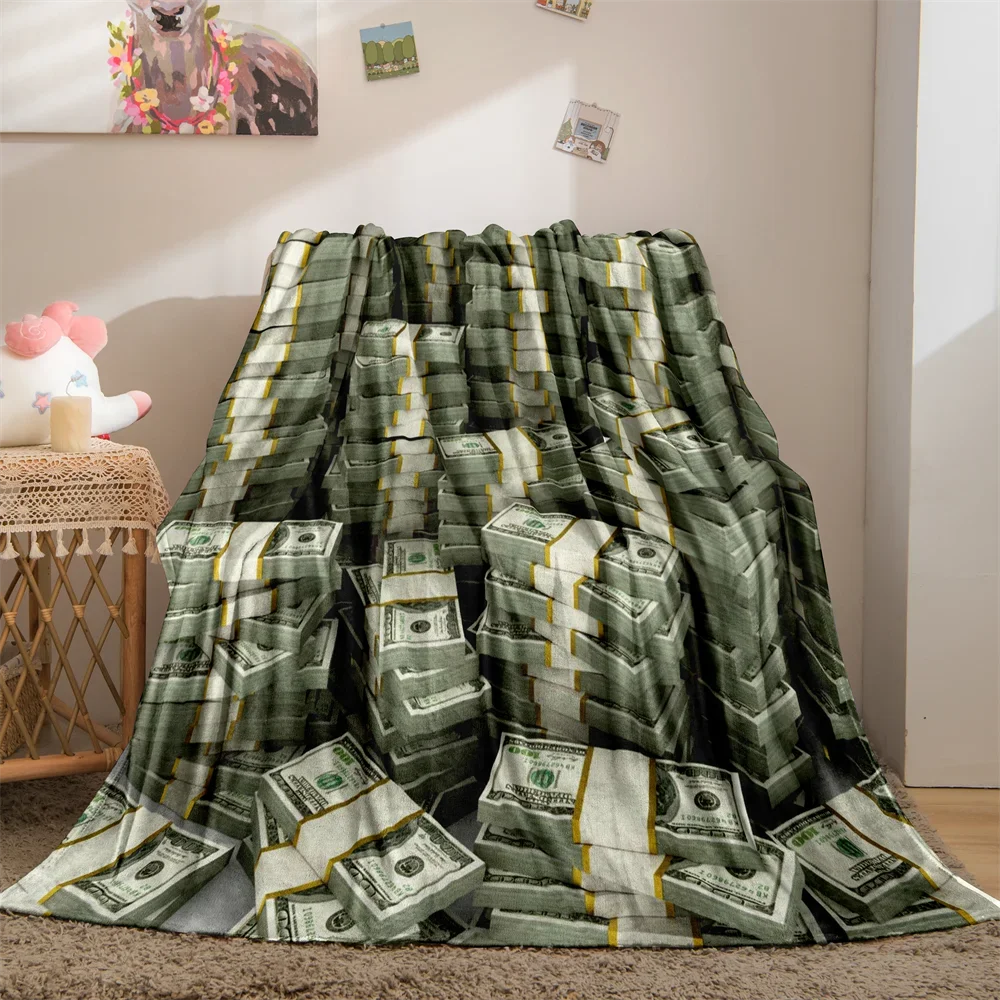 100 Dollar Bill Money Throw Blanket for Couch Sofa Bed Plush Throw Fleece Blanket Soft Cozy Bedding for Kids Adults Room Bedroom