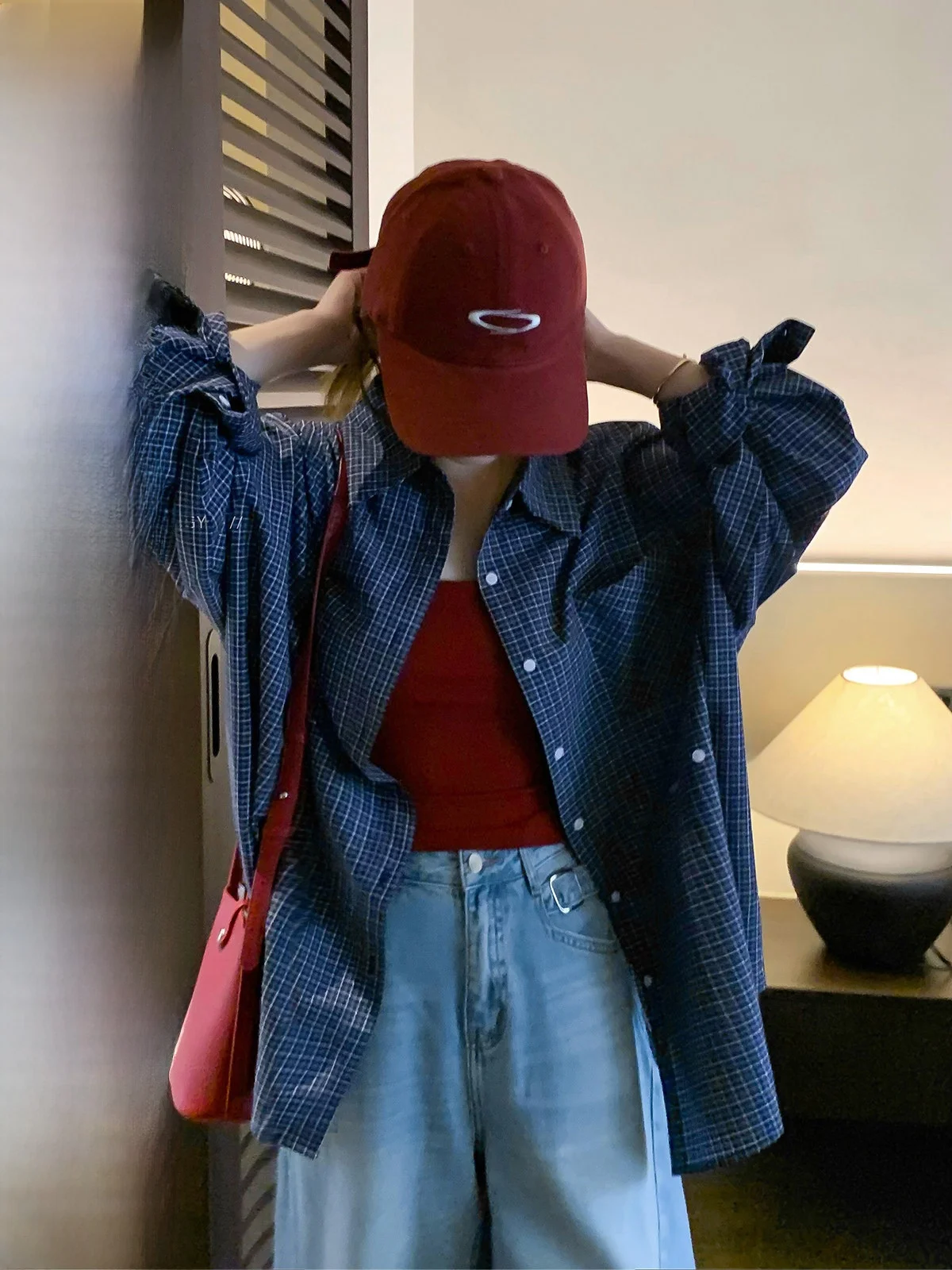 

Deep Blue Plaid Long Sve Loose Women's irt Korean Sle Commute Wind Spring New Arrival Breathable Cotton Polyester Blend
