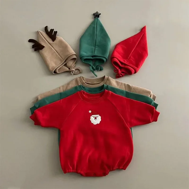 Christmas Baby Clothes Infant Bodysuit with Hat Fleece Warm One Piece