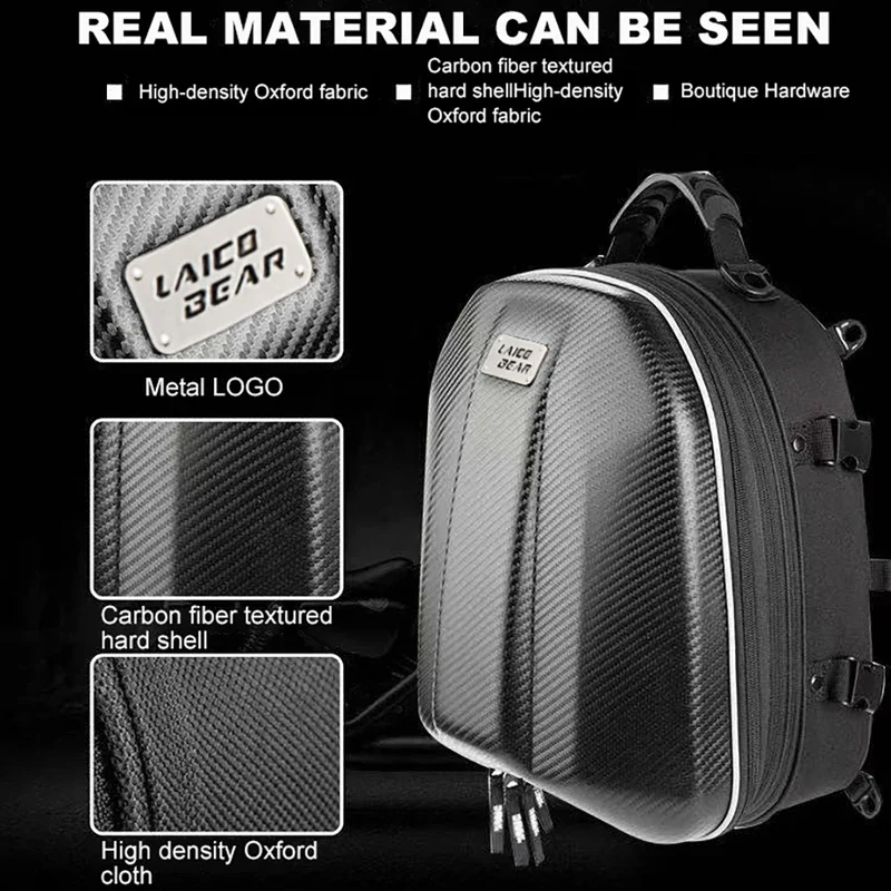 

EVA Motorcycle Riding Back Waterproof Motorcycles Seat Tail Bag Carbon Fiber Expandable Full Face Helmet Motorbike Rear Seat Bag