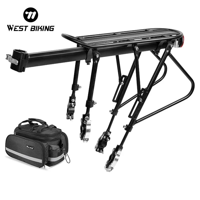 WEST BIKING Bike Carrier Rack Bike Luggage Bag Set Aluminum Steel Cycling Cargo Shelf Can Manned 140KG Load-bearing Bicycle Rack