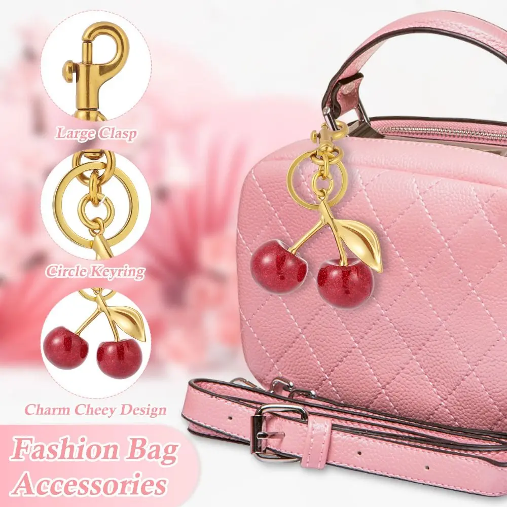 

New Cute Cherry Bag Pendent Sparkling Charm Cherry Accessories Keyring for Women New Cherry Bag Pendent