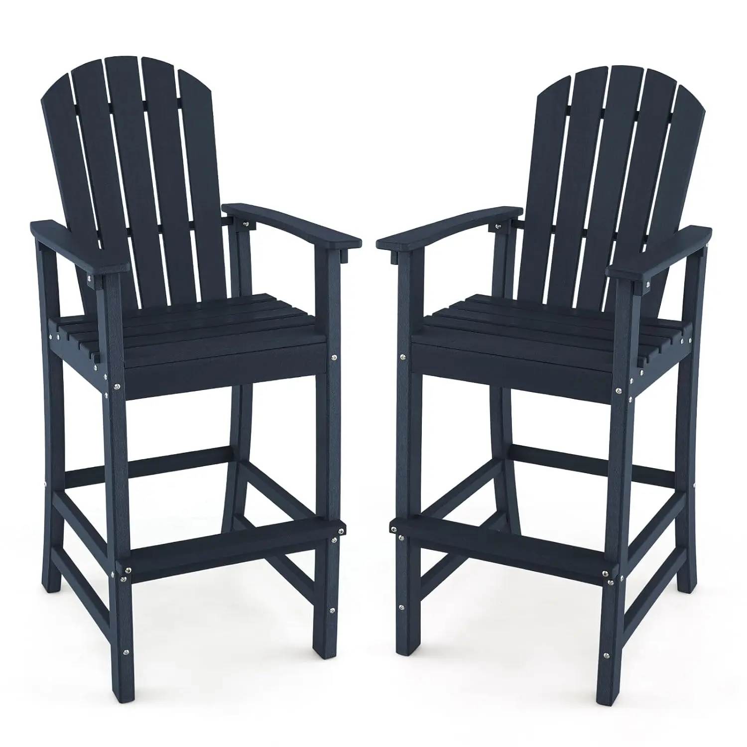 

Set of 2 HDPE Outdoor Bar Stools, All Weather Tall Adirondack Chair with Armrest, Footrest, Load 360Lbs, 30-Inch, Customized
