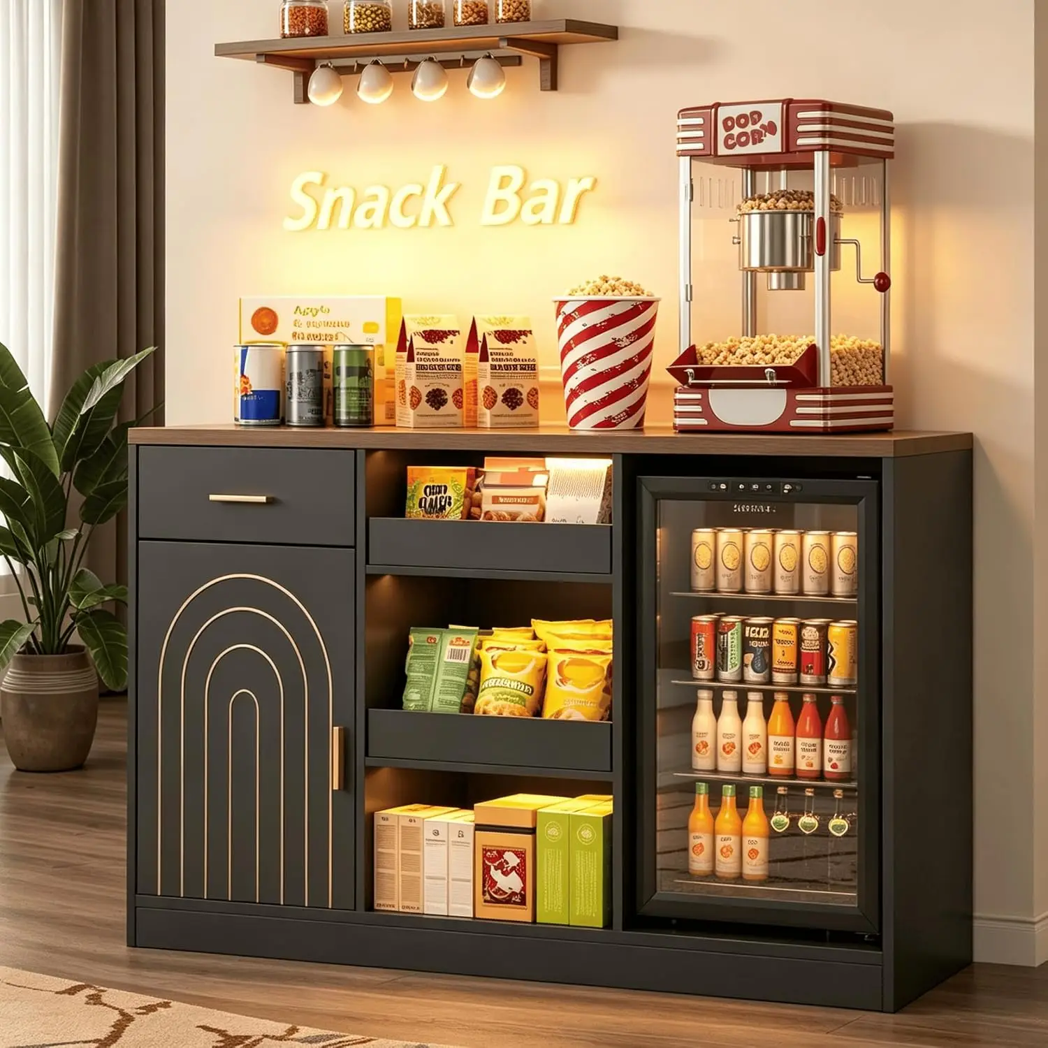 Snack Bar Cabinet with Mini Fridge Space & Coffee Station, Customized