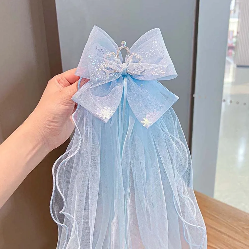 

Модная белая заколка для волос с бантом, сеткой и бусинами, из полиэстера, для девочек, свадебная, из фатина, для дня рождения, головной убор