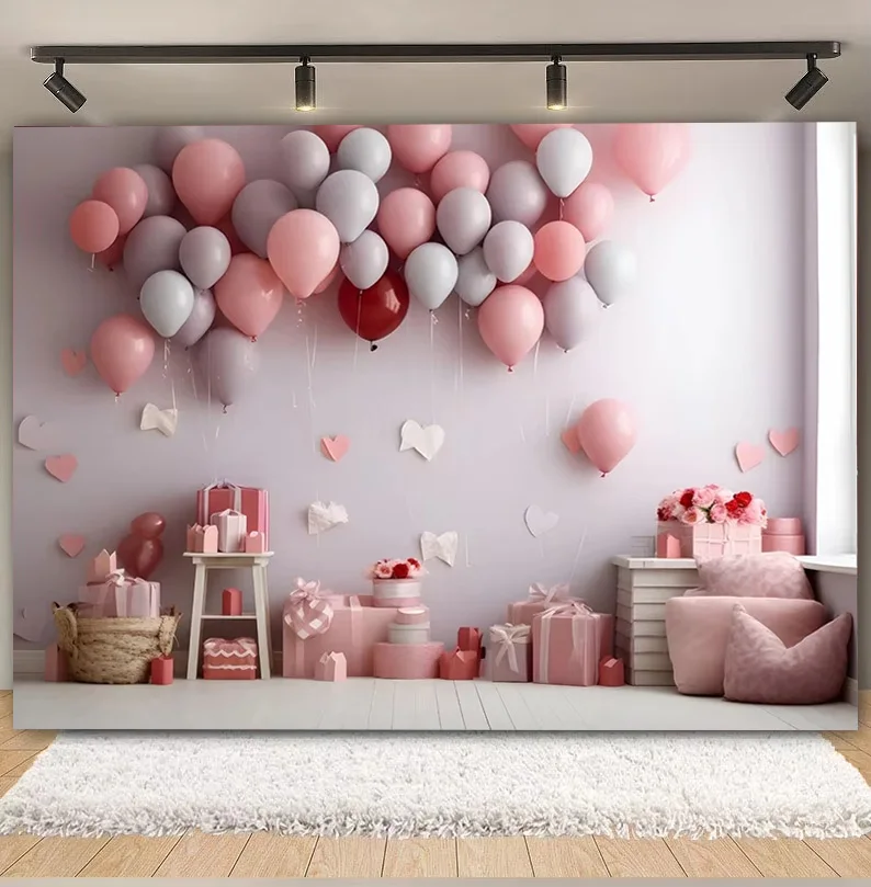 2025 Photography Background Valentine's Day Love Heart Flowers Kids Birthday Cake Smash Portrait Decor Backdrop Photo Studio