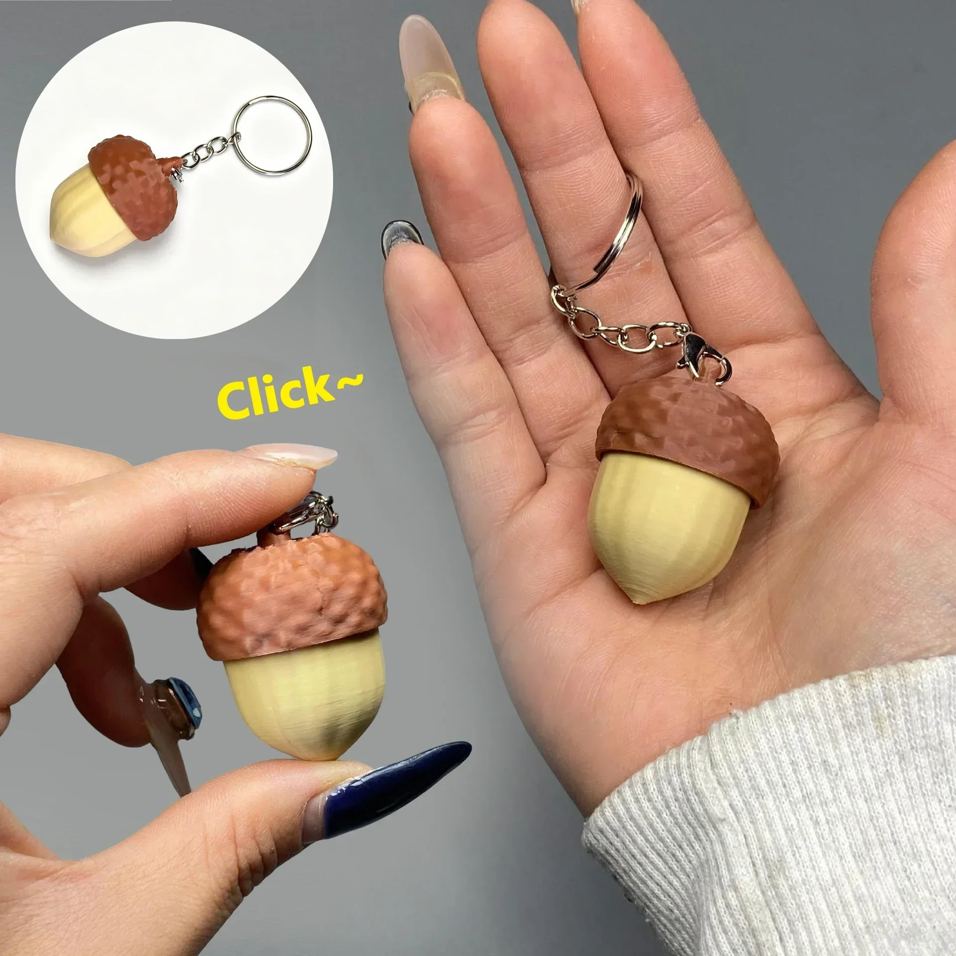 3D Printed Acorn Fidget Clicker Keychain Mini Portable Finger Button Stress Relief Toy Cute Decompression Key Ring Best Gift