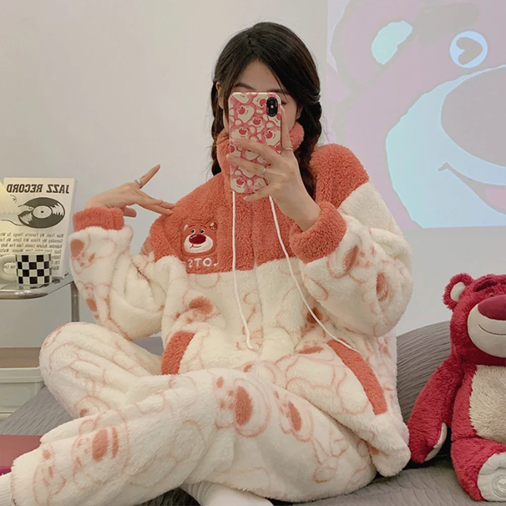 Kawaii 2Pcs Kuromi Cinnamoroll Pajama Set Winter Plush Thicken Home Clothes Sanrioed Anime Cartoon Warm Student Girl Cute Sweet