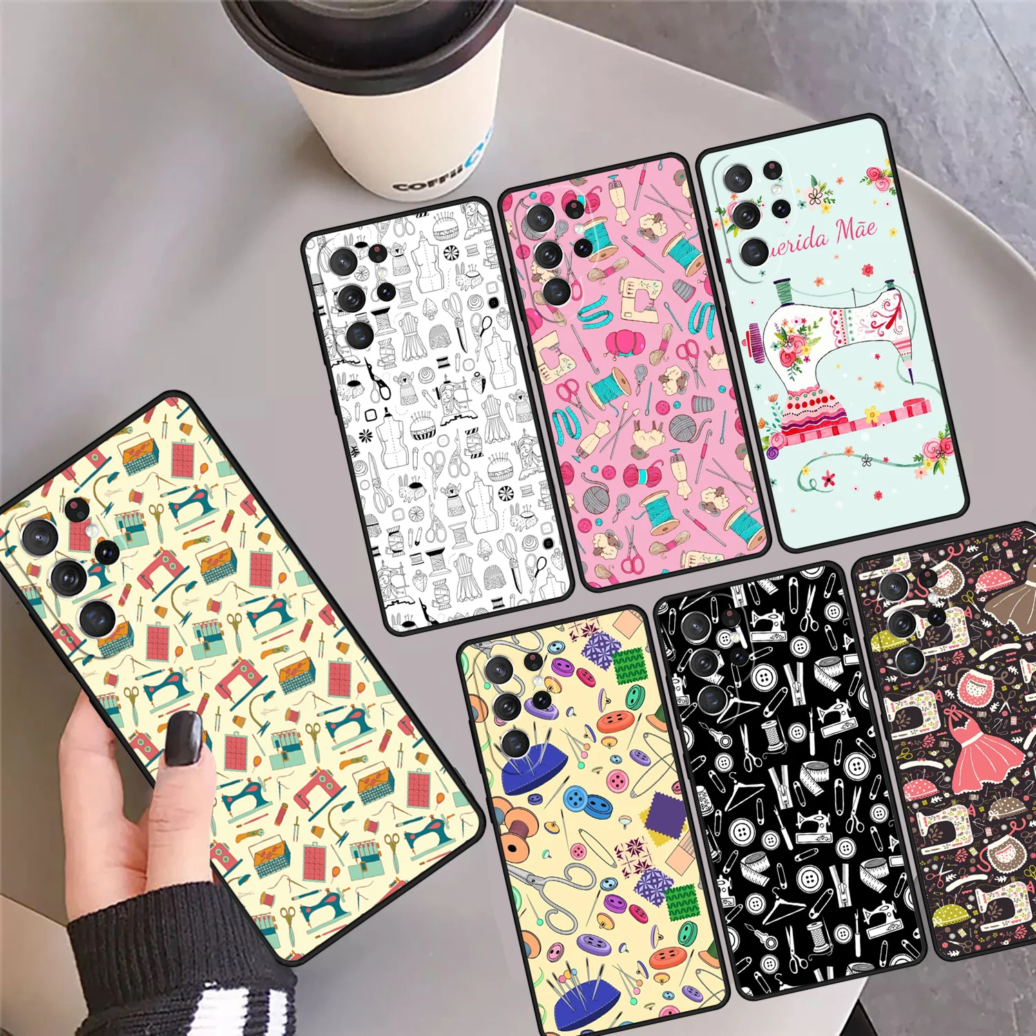 Sewing Machine Pattern Phone Case Cover Coque For Samsung Galaxy S24 Ultra 23 S22 Plus S21 FE S20 S8 S9 S10 Note 10 Pro Note 20