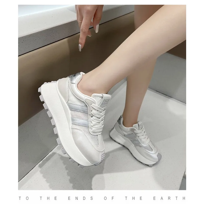 

Womens Wedge Heel Sneakers 2024 New Lace-up Breathable and Comfortable Running Shoes Casual Thick-soled Women's Vulcanized Shoes