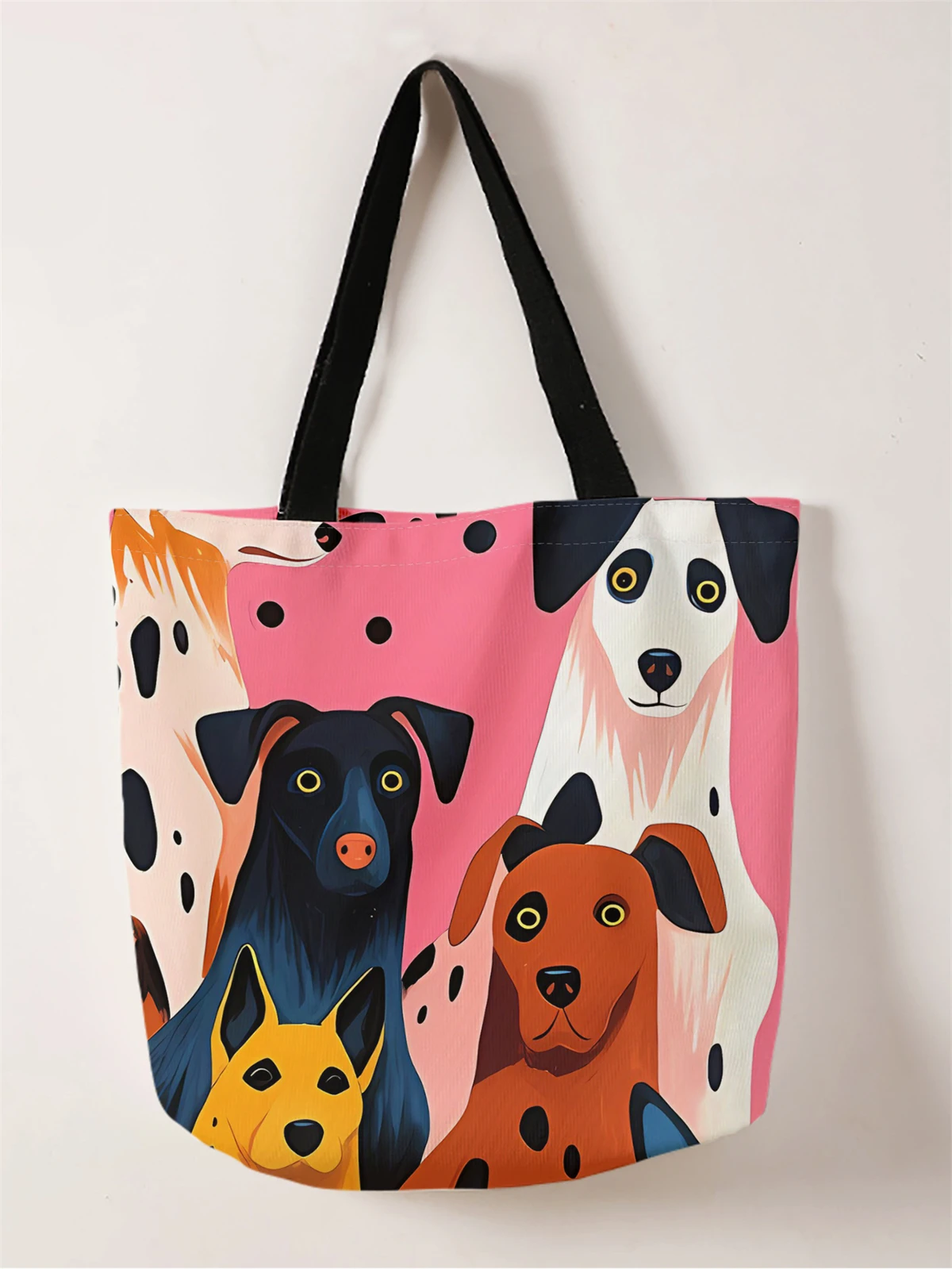 

1pc,Spotted Dog handbag, reusable fashionable handbag, multifunctional handbag, printed canvas shopping bag