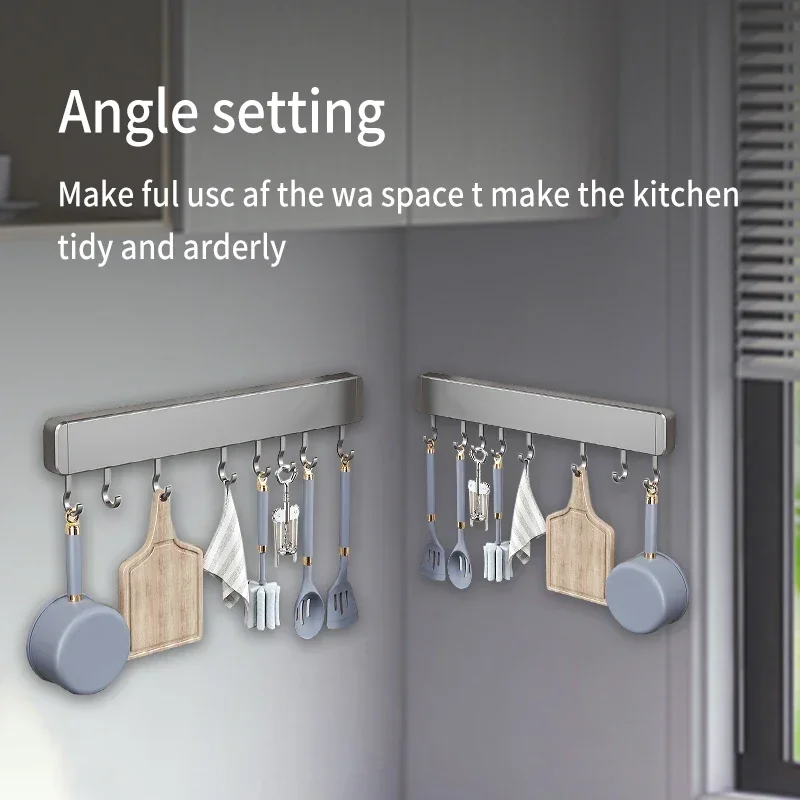 Kitchen Storage Rack Non-perforated shelves Wall Mounted with Movable hook Spoon Holder Organizer  Kitchen Utensil Accessories