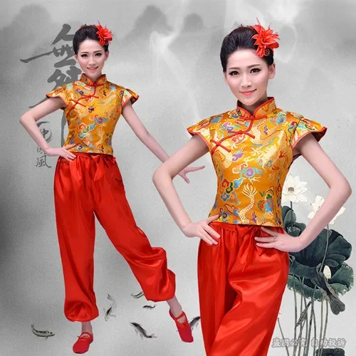 Top Fashion Disfraces costumi di danza cinese antica donna Hanfu Dragon Pattern Drum Yangko Wear Costume nazionale Stage