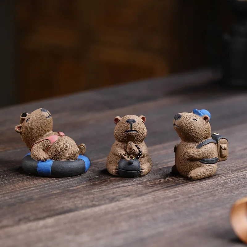 1PC Purple Clay Capybara Ornament Interesting Creative Incense Stick Holder Home Decoration Craft Creative Ceramic Animal Statue