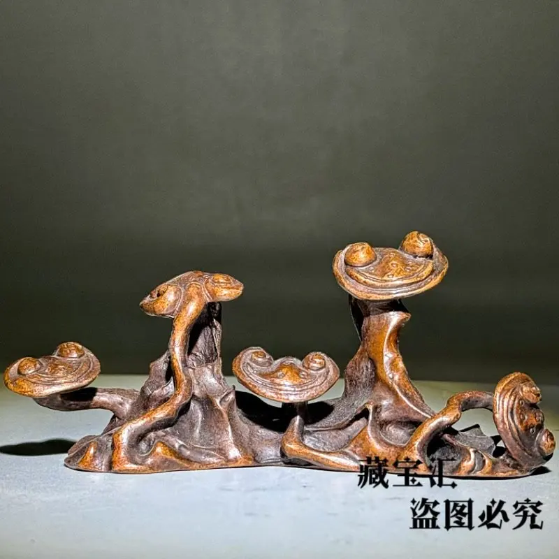 Old Collection Daming Xuande Five Ganoderma Brush Rest Solid Old Bronze Writing Room Ornament Collection Statue