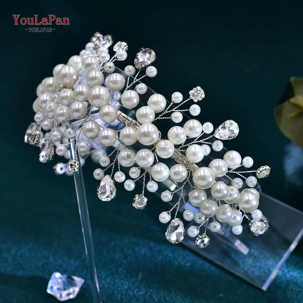 YouLaPan Bridal Pearl Crown Tiara Headwear Princess Wedding Crystal Headband Wedding Banquet Headdress Bridal Accessories HP643