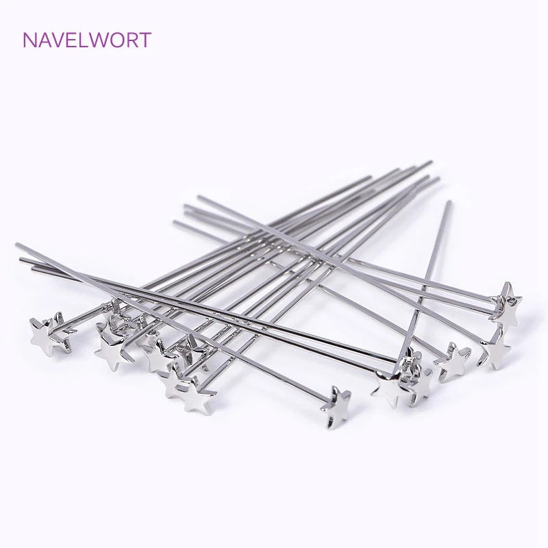 10/20/30Pcs 0.7mm*50mm 18K Gold Plated Heart/Star Shaped Flat Pin For Beads，For DIY Jewellery Making High Quality Pin Wholesale