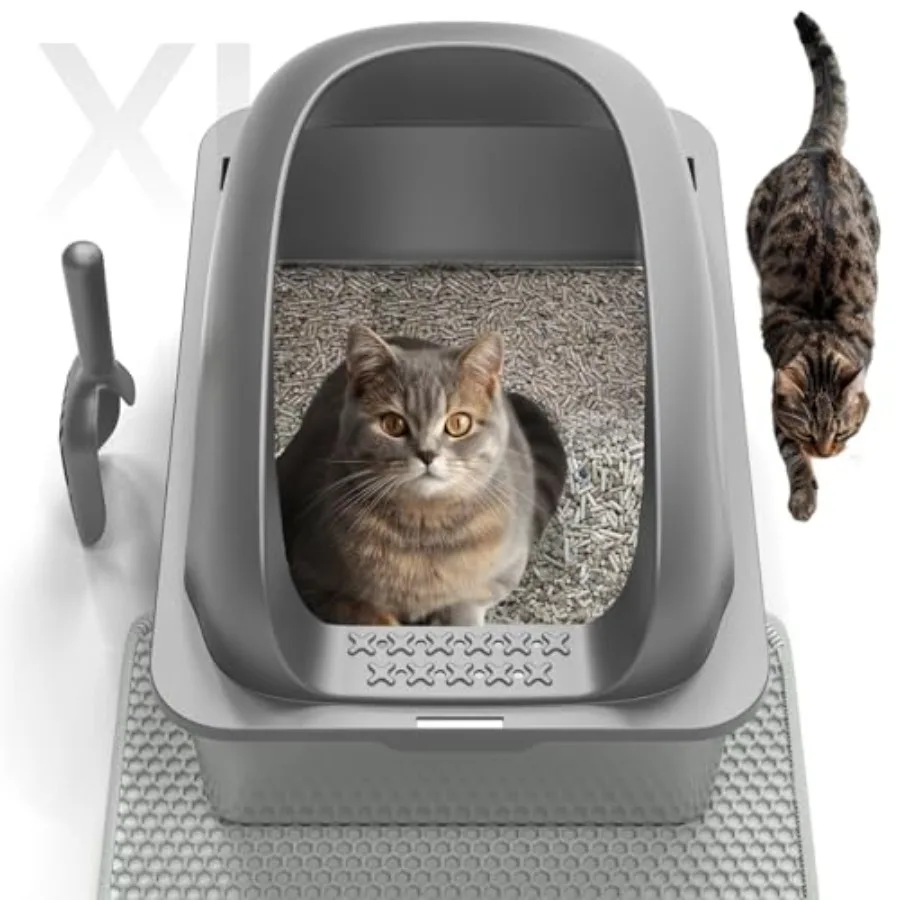 

Cat Stainless Steel Litter Box with Lid Kitty Extra Large Metal Litter Boxes XL High Sided with Mat and Scoop for Big Cats Indo