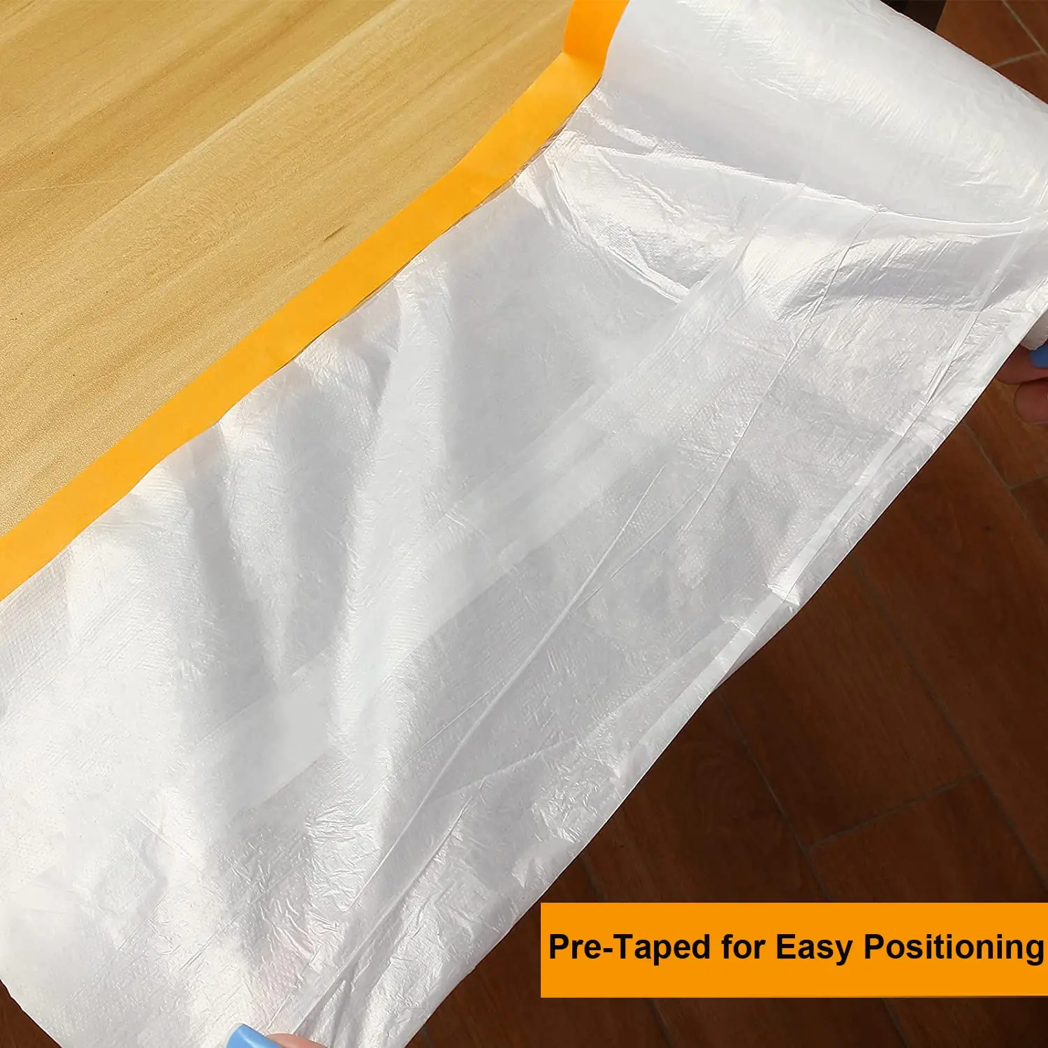 Clear Plastic Sheeting Pre-Taped Masking Film Drop Cloths for Painting, Automotive Painting Covering and Appliance Protection