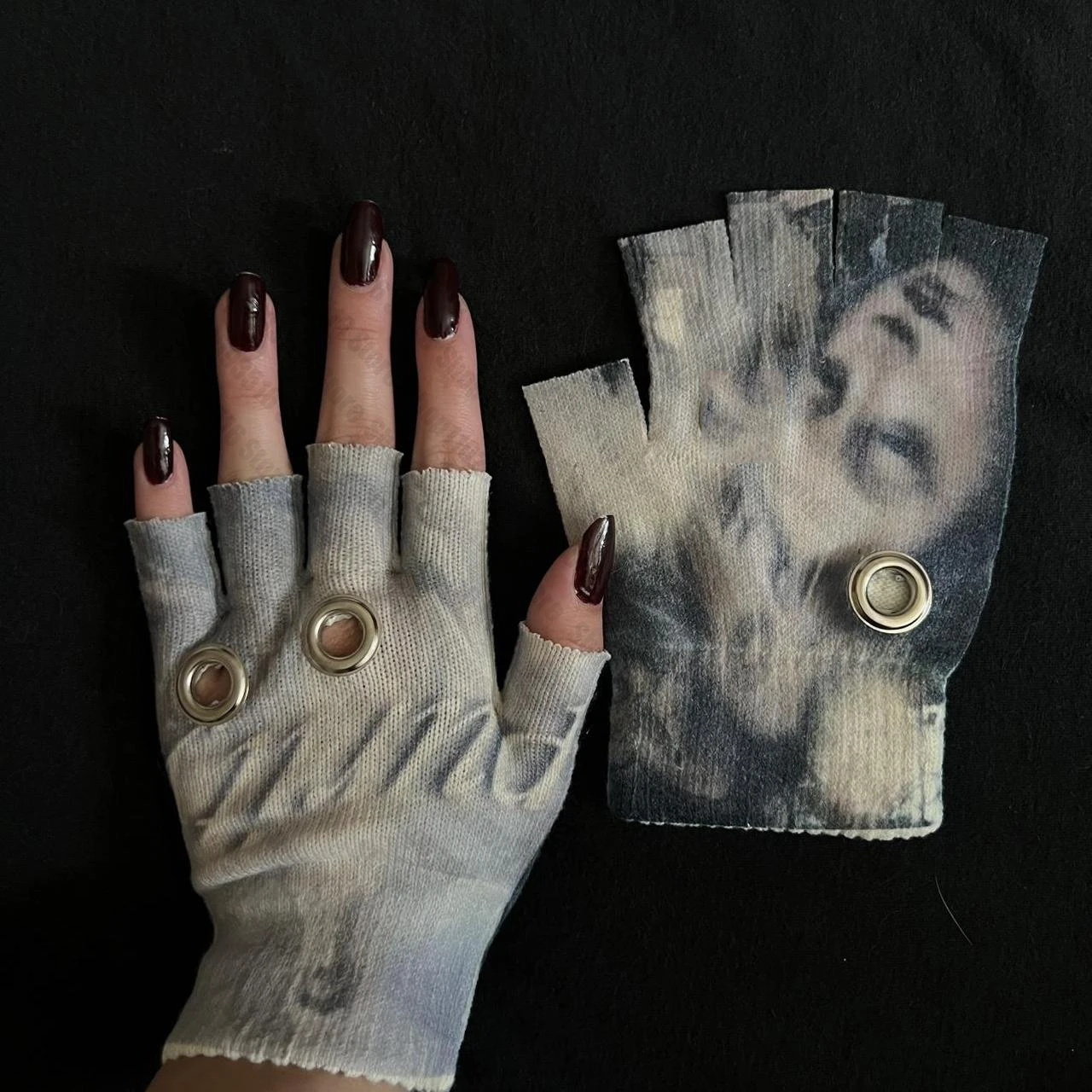 Guantes de pesca estampados accesorios de invierno Vintage 2000s hombre gótico Lolita Anime patas Harajuku militar Punk moda Linda peluca Emo