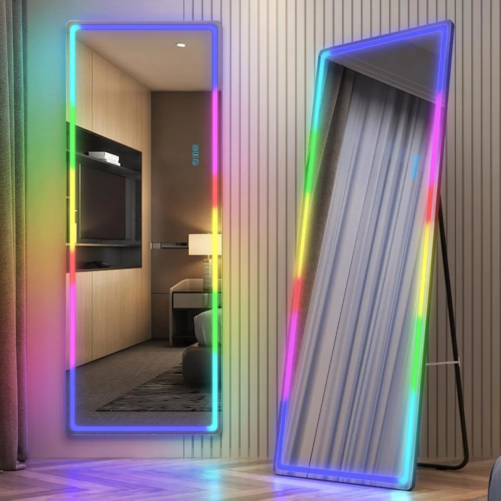 

Floor Mirrors, RGB LED, Full Body Lighted Mirror, Free Standing x Wall Mounted Mirror, Large Stand up Mirror, Floor Mirrors