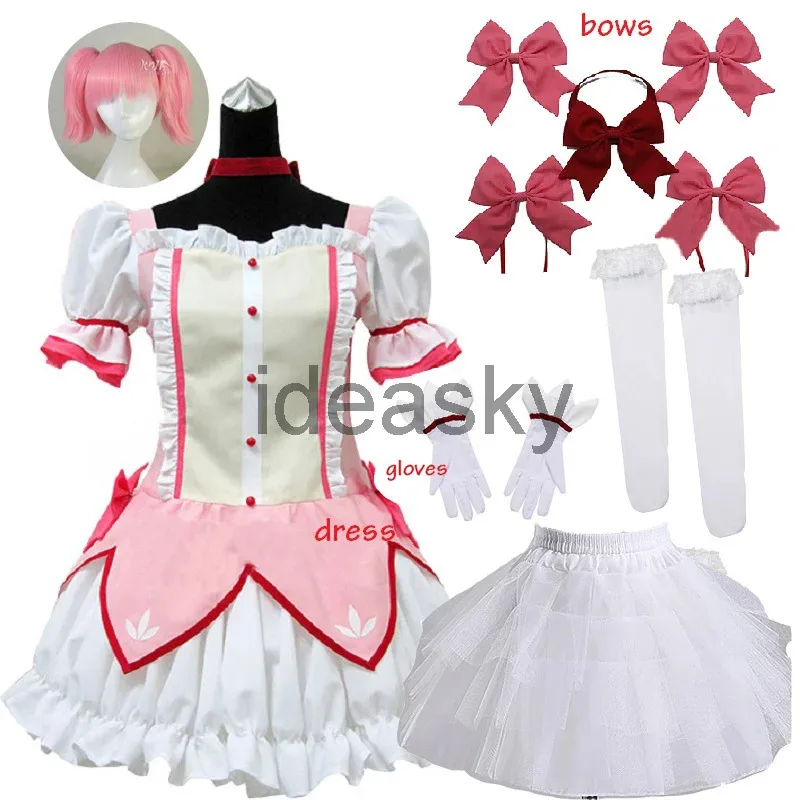 

2025 New Puella Magi Magica Magical Girl Kaname Madoka Short Ball Dress With Bowknots Cosplay Costume wig