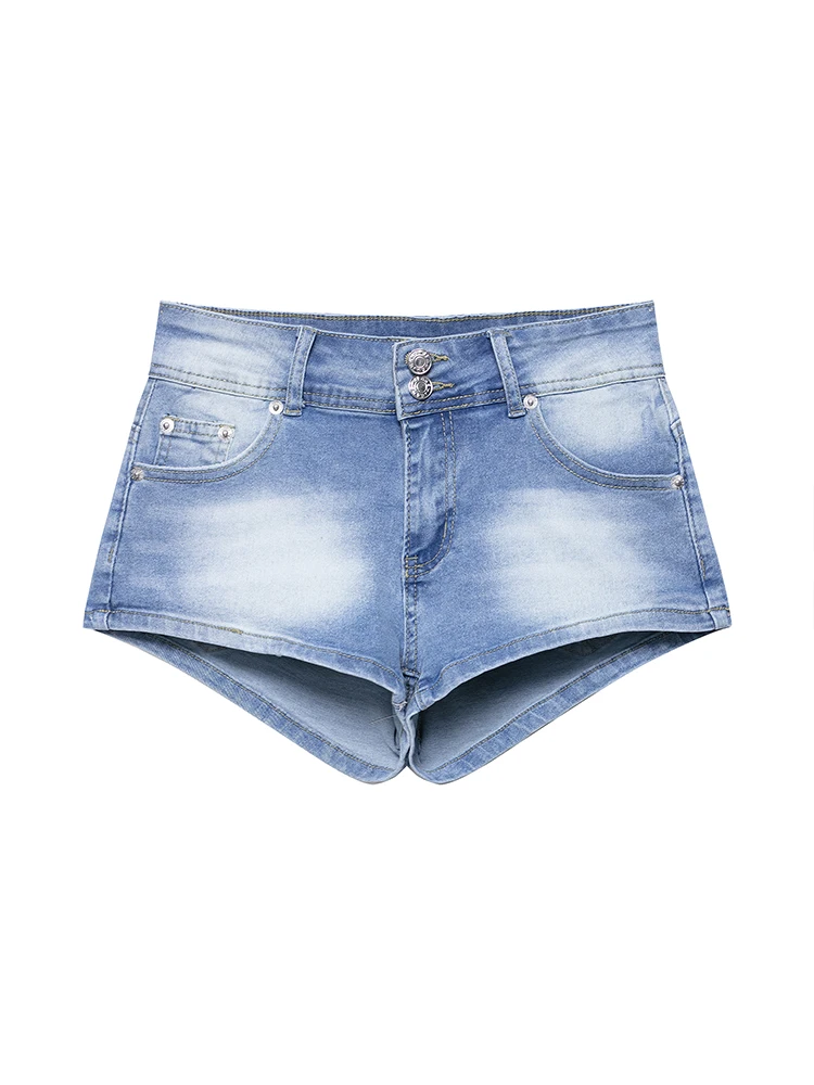 KUCLUT, moda para mujer, pantalones cortos vaqueros lisos con cremallera frontal, Mini pantalones cortos Vintage de cintura baja para mujer, pantalones cortos elegantes para mujer