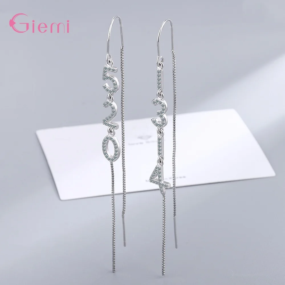 

Romantic 925 Sterling Silver "520 1314" Long Tassel Cubic Zircon Drop Earrings for Women Girls Wedding Party Trendy Jewelry Gift