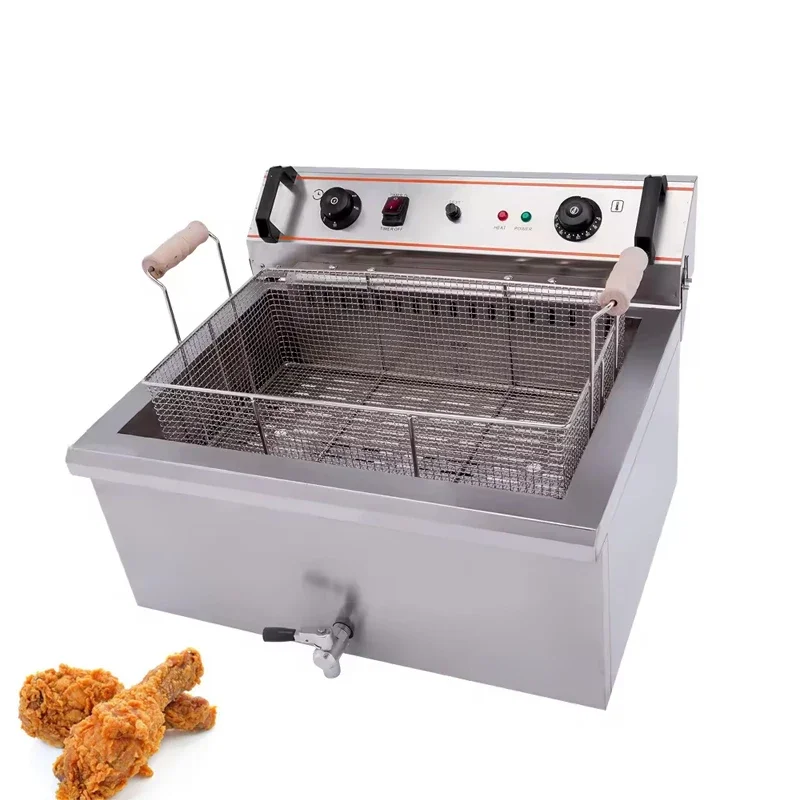 Commercial Electric Fryer 20L Single Cylinder Electric Fry Chicken with French Fries Machine 220V 4.8KW