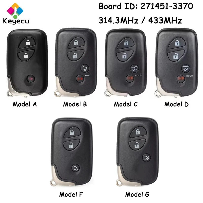 KEYECU 271451-3370 Smart Remote Car Key With 314.3MHz 433MHz for Lexus IS250 IS350 ES350 GS300 GS350 LS460 LX570 Fob HYQ14AAB