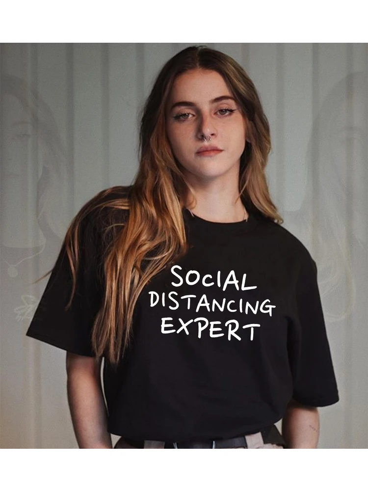 

Social Distancing Expert Summer T-shirts Women Clothing Short Sleeve Tshirt Female Casual Harajuku Tops Tees Camisetas Mujer