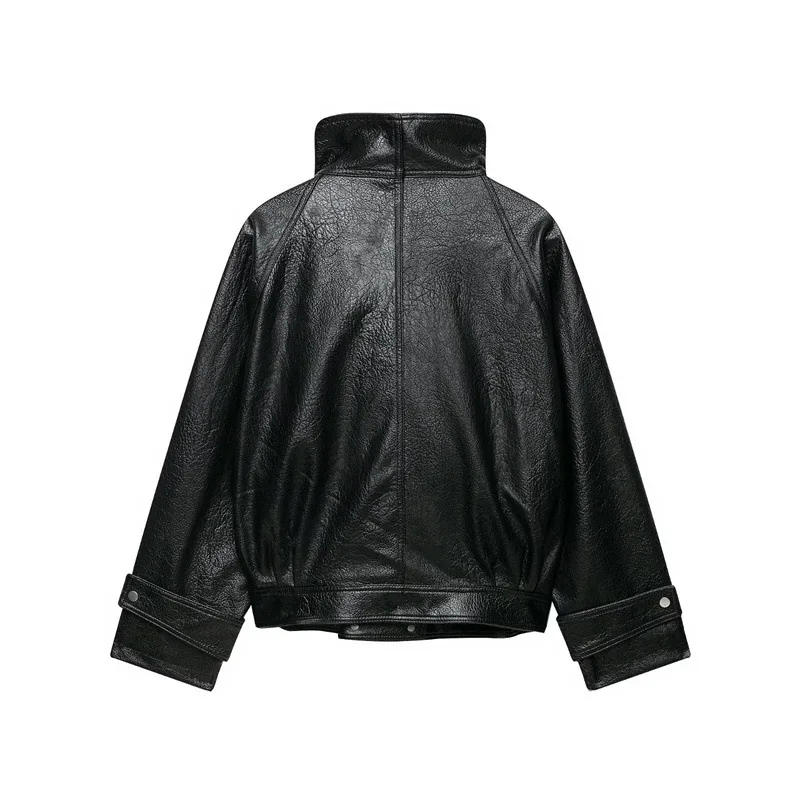 Women's PU Leather Effect Biker Jacket Coat Short Style Long Sleeve Zipper Closure Fake Leather Outerwear Winter Season