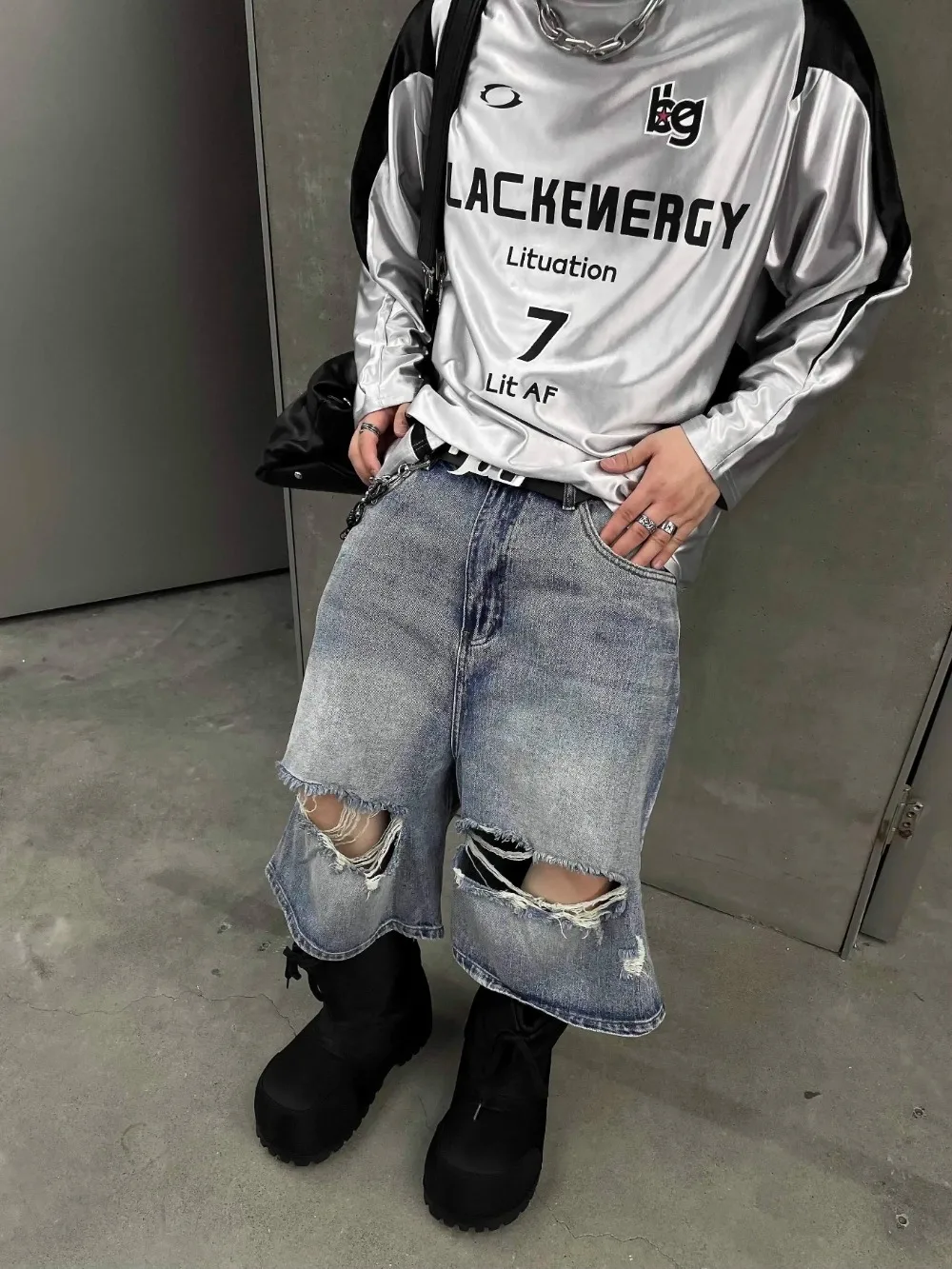 Blue Ripped Jorts Men\'s Y2k Men’s Jeans Streetwear Pants for Men Hip Hop Denim Shorts