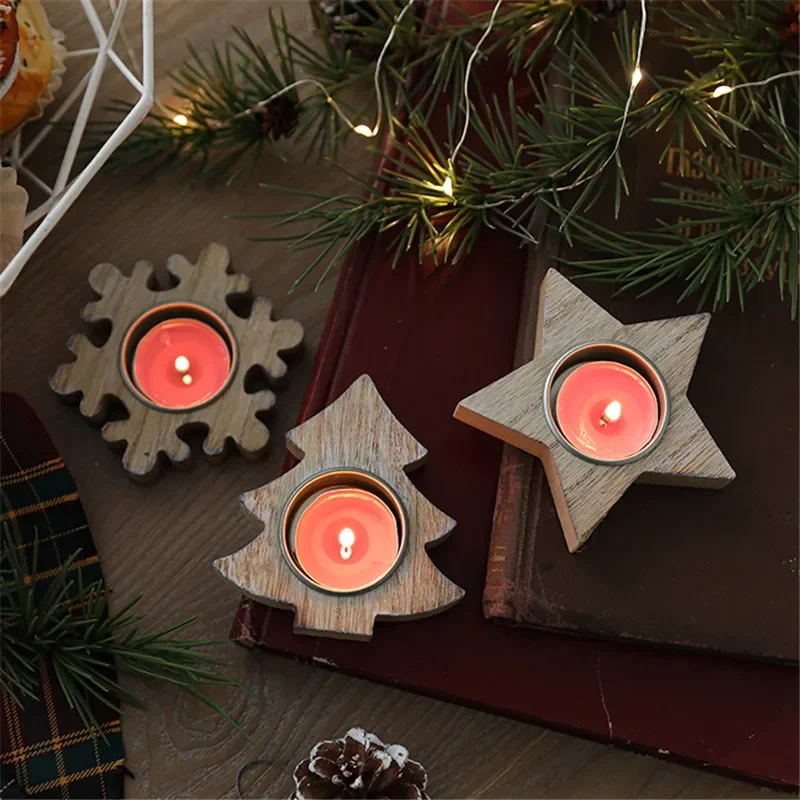 Weihnachtsbaum-Kerzenhalter, Schneeflocken-Mittelstück aus Holz für die Tischdekoration zu Hause, Weihnachts-Navidad-Neujahrsgeschenkidee