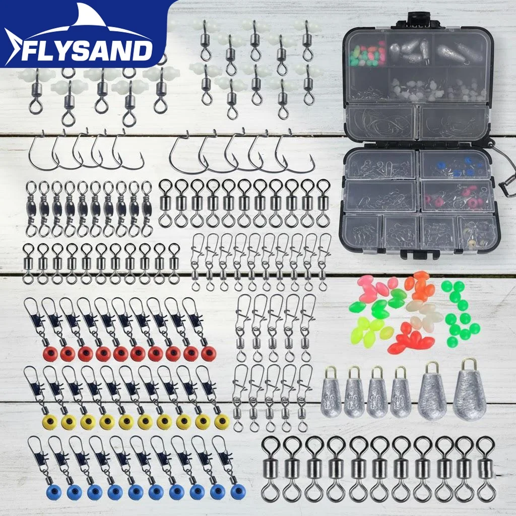 

Набор рыболовных принадлежностей из 177 предметов: портативный ящик для снастей, крючки, грузила, вертлюги, бусины, легкое хранение для рыбалки на открытом воздухе