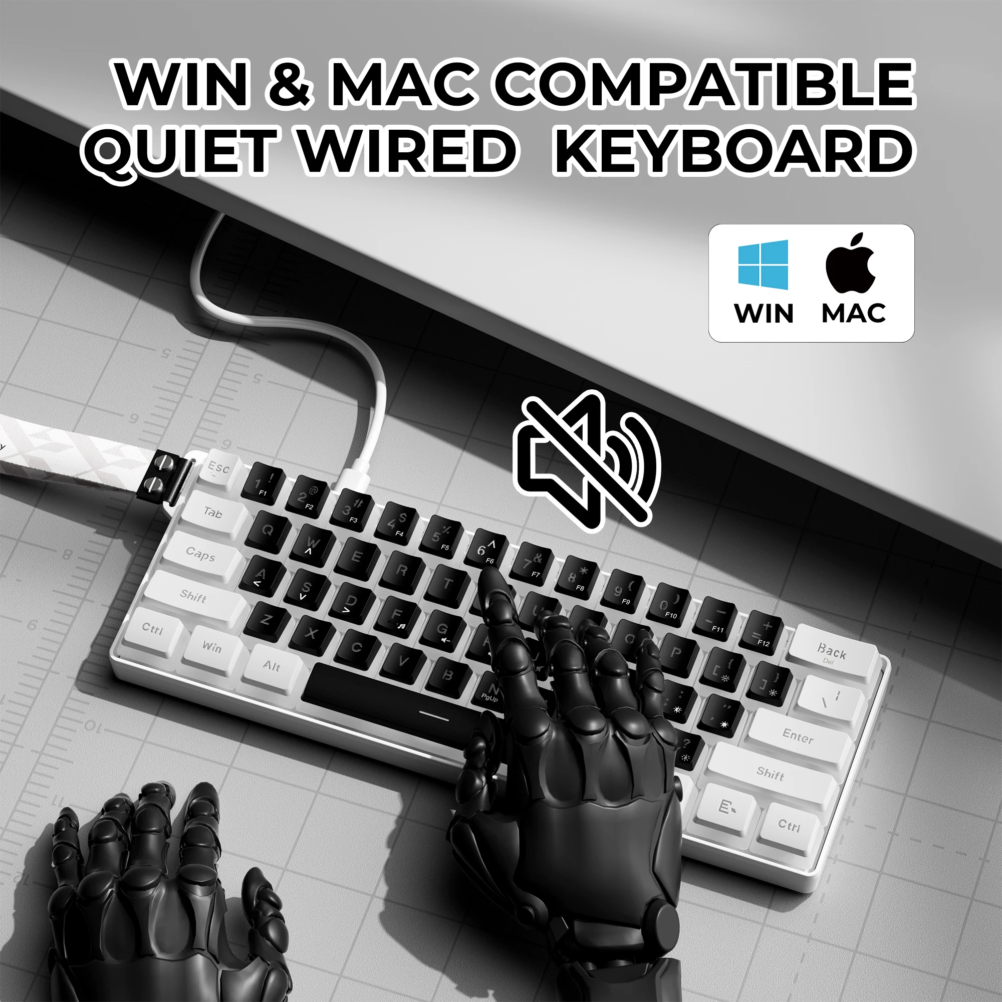 XVX K61 ミニ 60% ゲーミングキーボード RGB バックライト付き 61 キー超コンパクトキーボード人間工学に基づいた防水メカニカルフィーリングオフィス