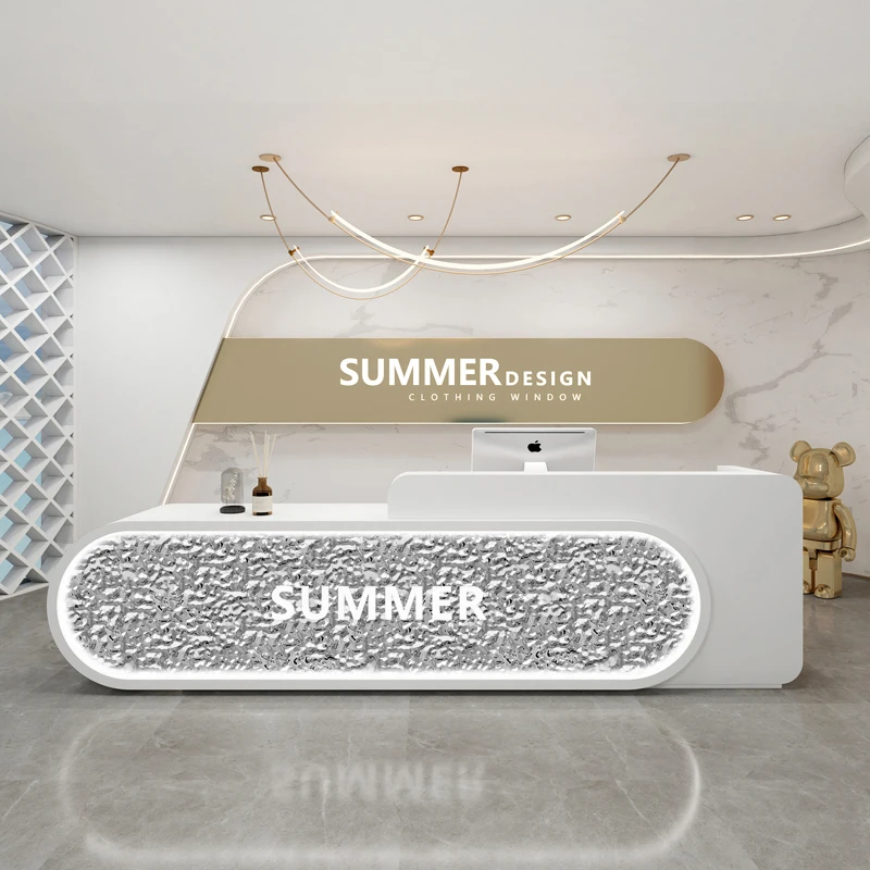 

Storage Design Reception Desks Clinic White Silver Long Luxury Reception Desks Modern Beauty Salon Mostrador De Tienda Furniture