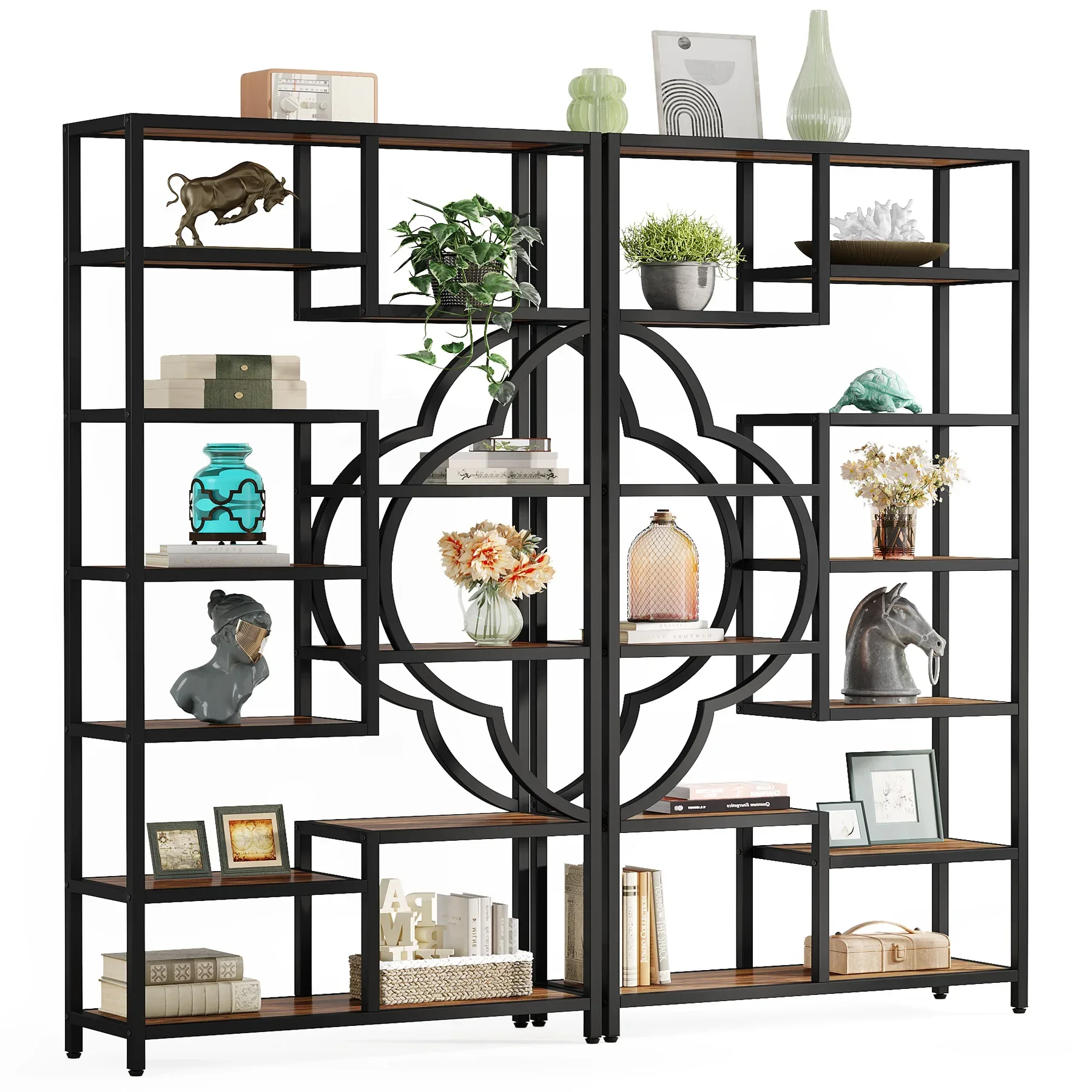 Tribesigns Bookshelf, 11-Shelves Tall Bookcase with Unique Arc-Shaped Design, Industrial Etagere Display Storage Shelves