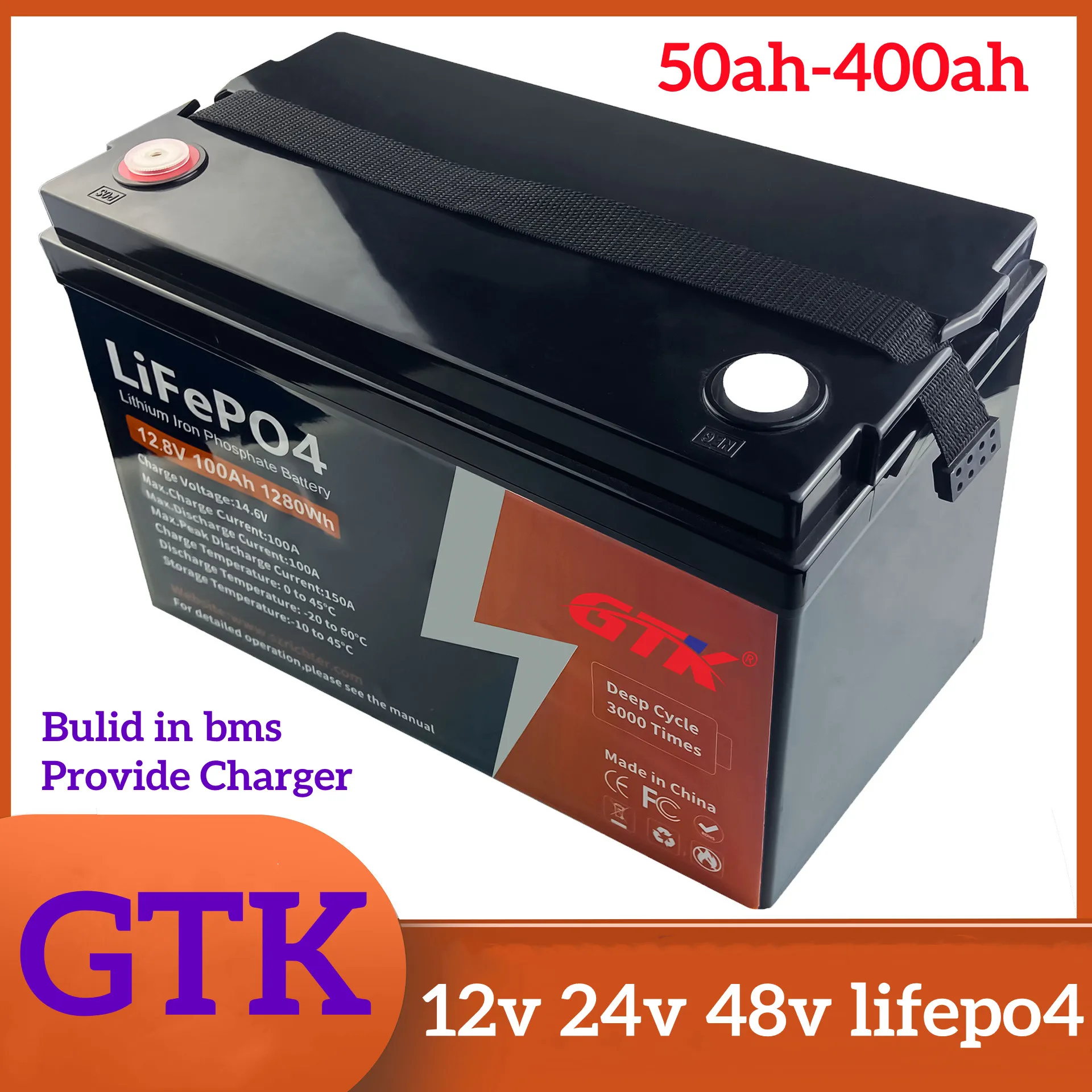 GTK Lifepo4 12V 24v 48v  Battery 50ah 100ah 200ah 300ah 400ah Lithium for RV Solar Storage Back Up Power Photovoltaic Power