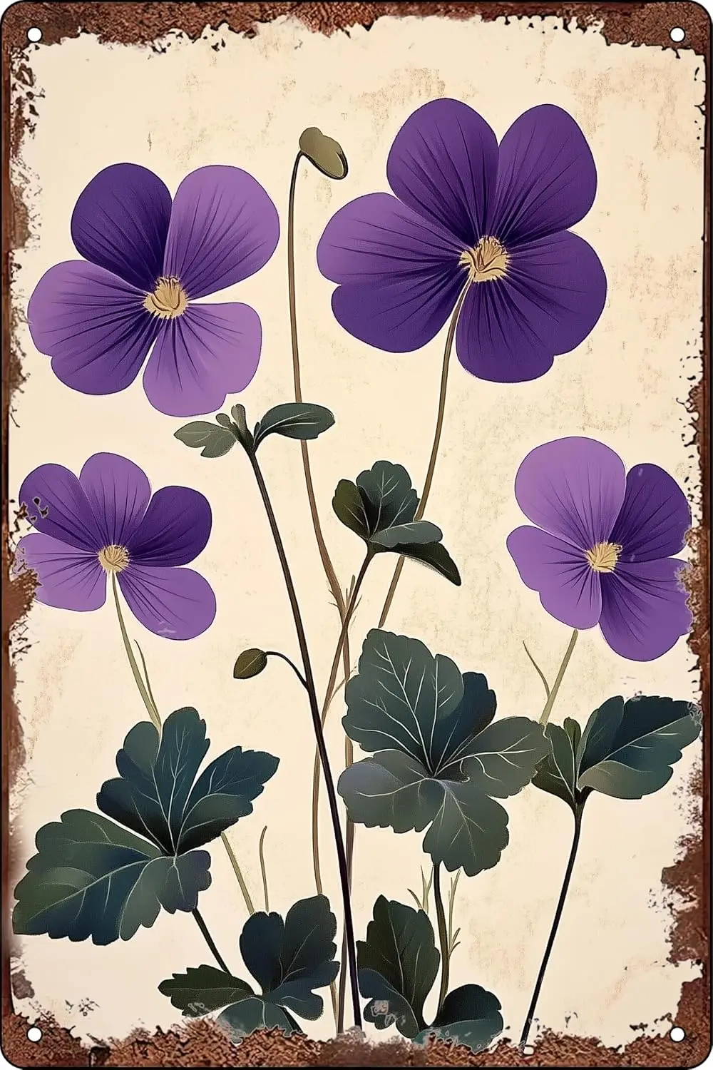 Violet Flowers Vintage Metal Tin Signs Retro Wall Decor for Home Office Cafe Pub Bedroom Garage Garden Bar Decorative Gift 8x12