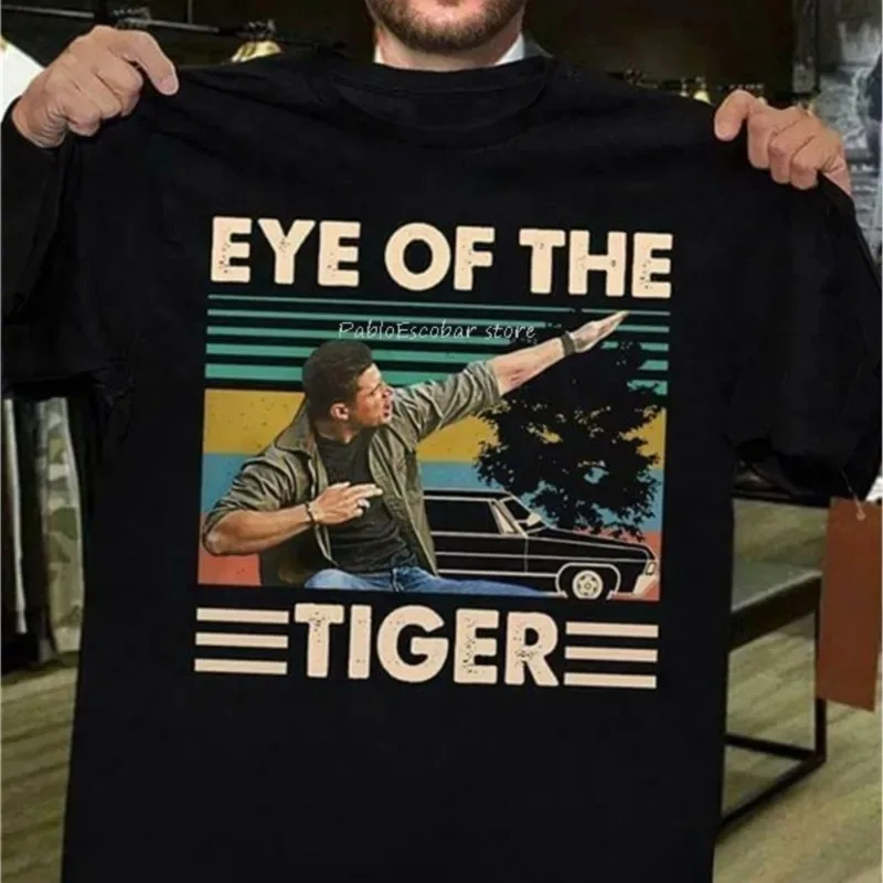 Dean Winchester Supernatural Eye Of The Tiger Vintage Retro Gift For Men women Hot Casual Tees Black Sam Fans Popular Tagless